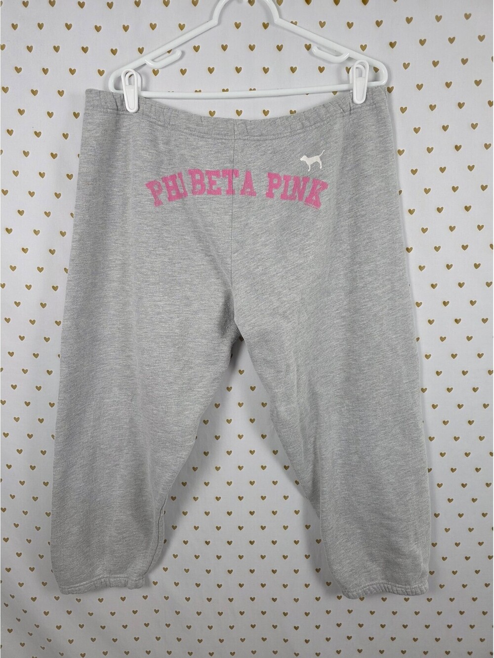 Victorias Secret PINK PHI BETA PINK Sweats Capri Sweatpants Grey Large Vintage